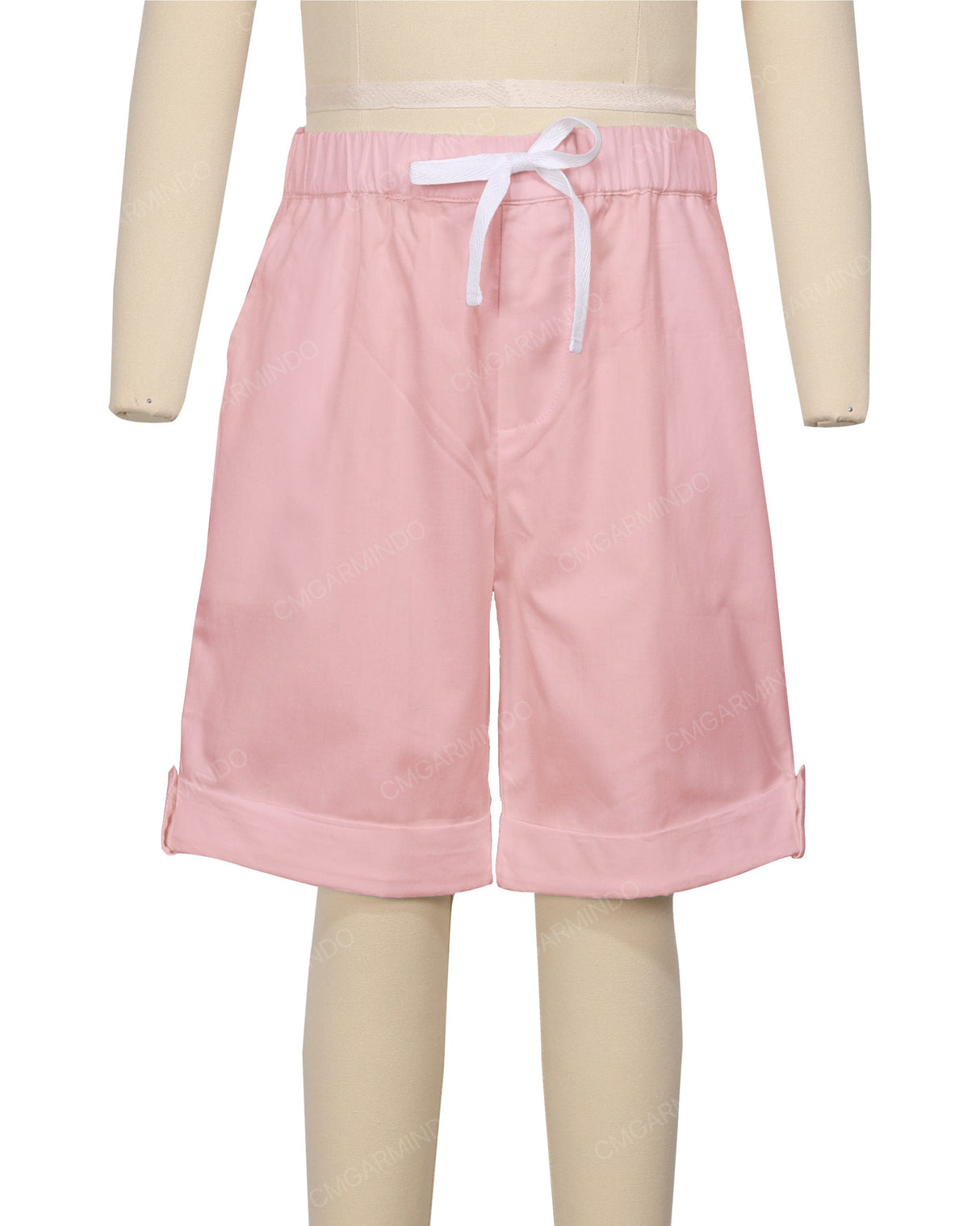 Button Cuffed Elastic Waist Shorts
