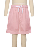 Button Cuffed Elastic Waist Shorts
