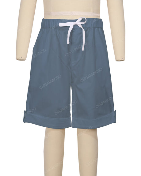 Button Cuffed Elastic Waist Shorts