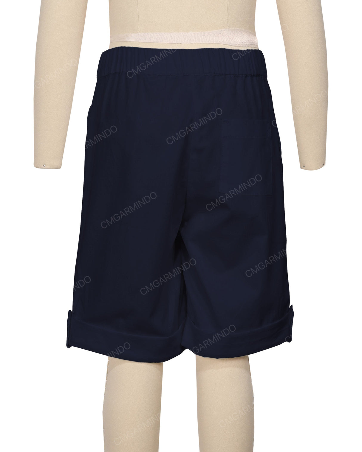 Button Cuffed Elastic Waist Shorts