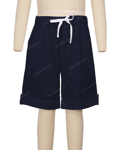 Button Cuffed Elastic Waist Shorts