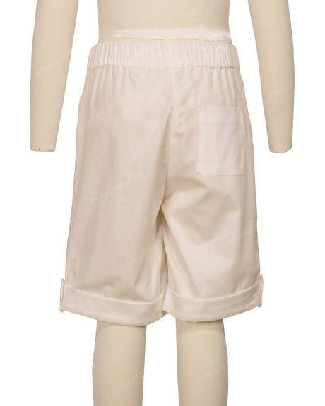 Button Cuffed Elastic Waist Shorts