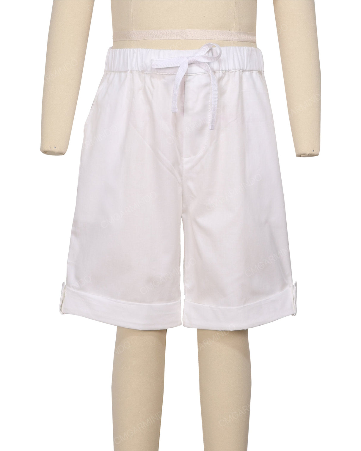 Button Cuffed Elastic Waist Shorts