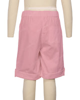 Button Cuffed Elastic Waist Shorts