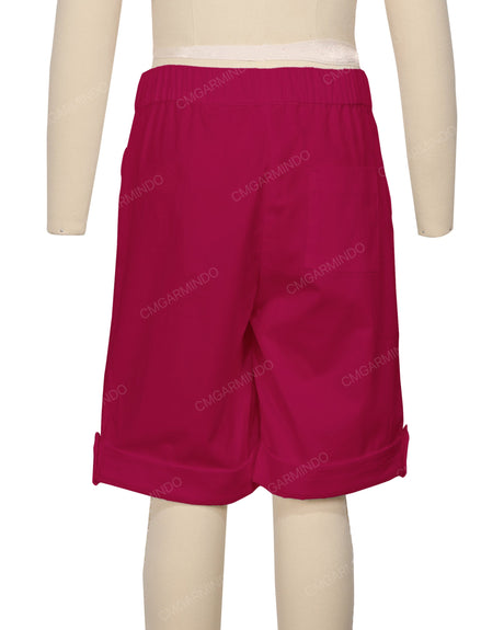 Button Cuffed Elastic Waist Shorts