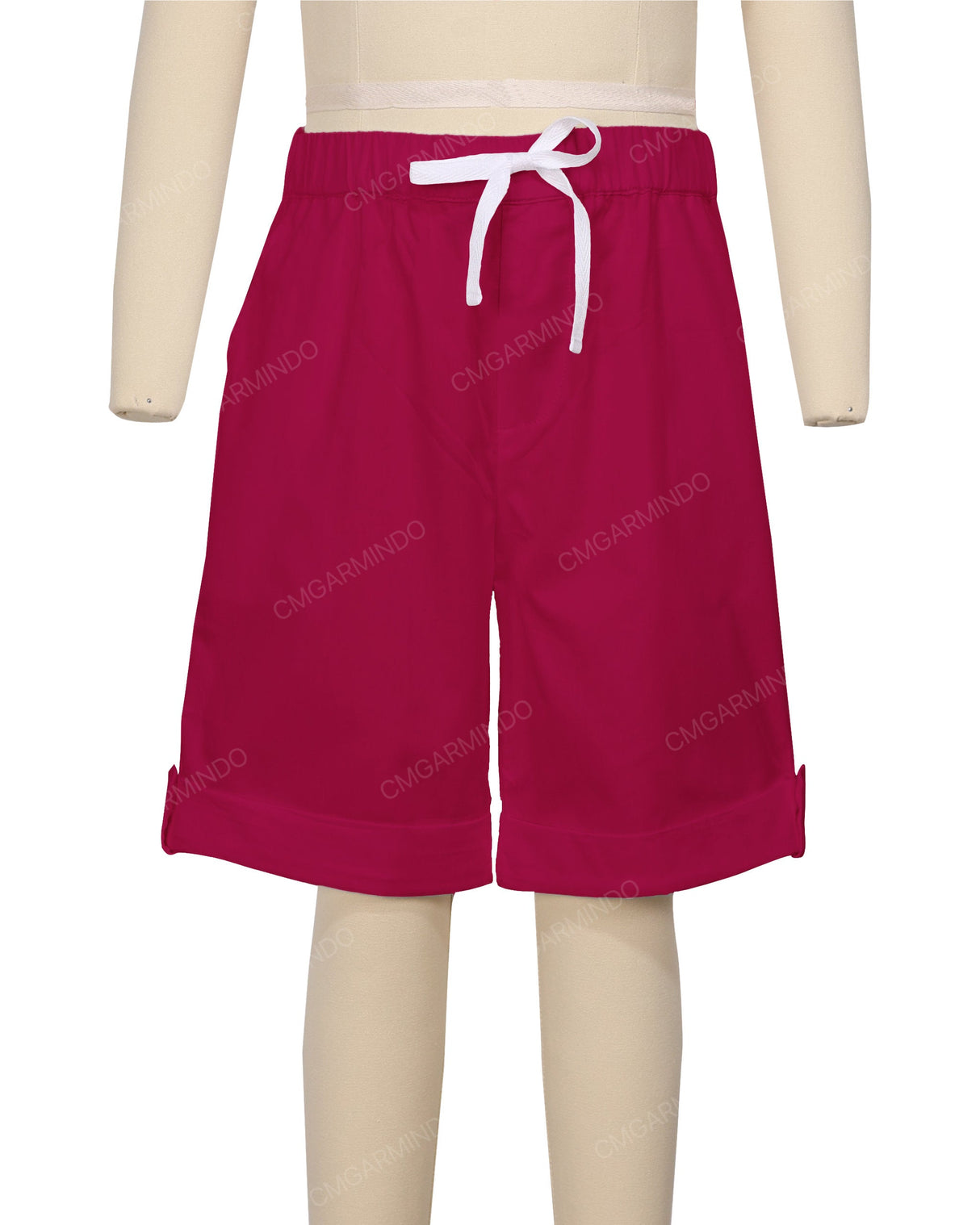 Button Cuffed Elastic Waist Shorts