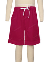 Button Cuffed Elastic Waist Shorts