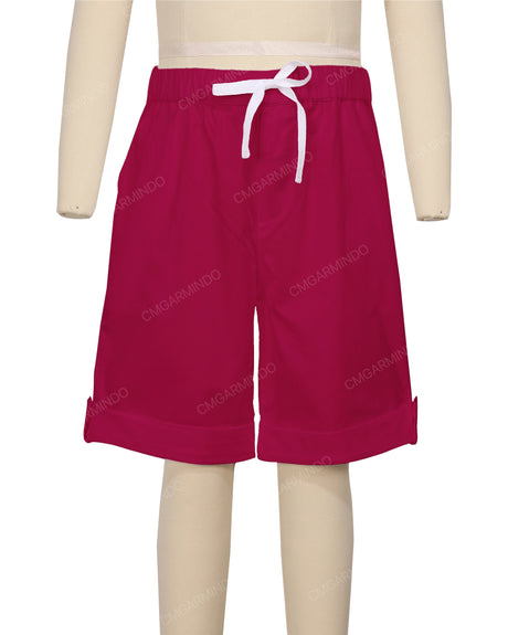 Button Cuffed Elastic Waist Shorts