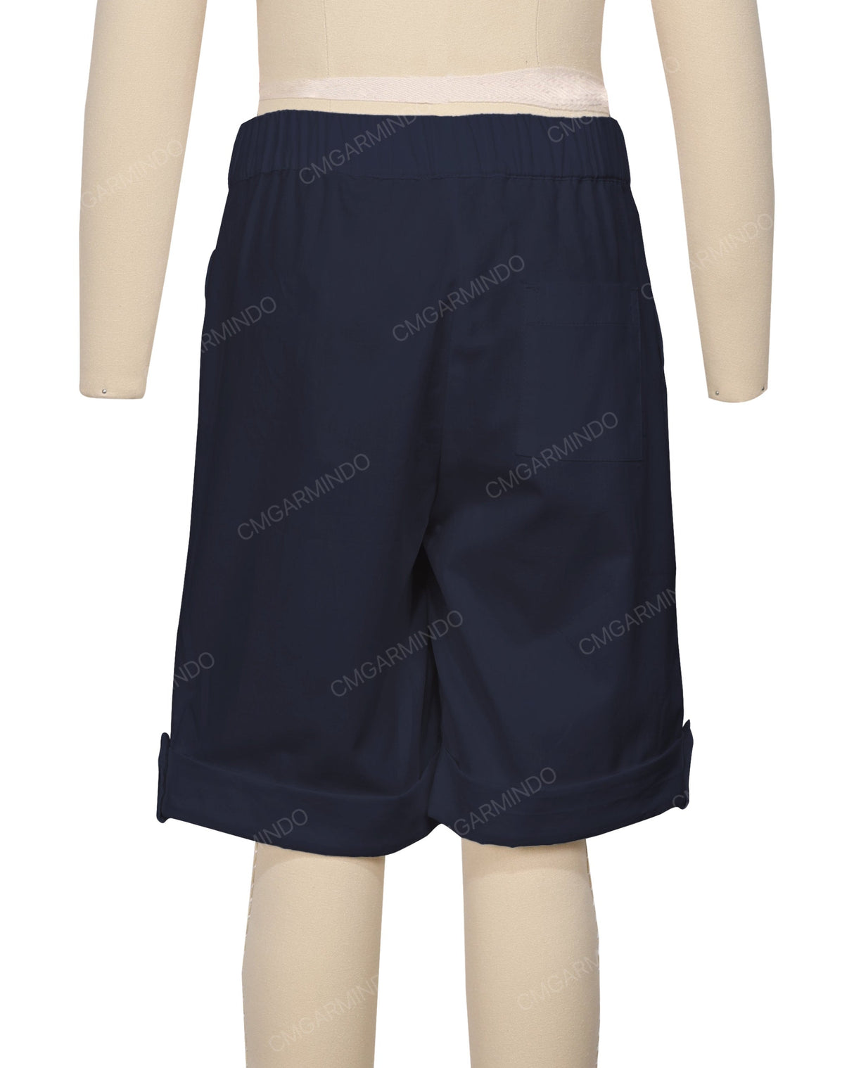 Button Cuffed Elastic Waist Shorts