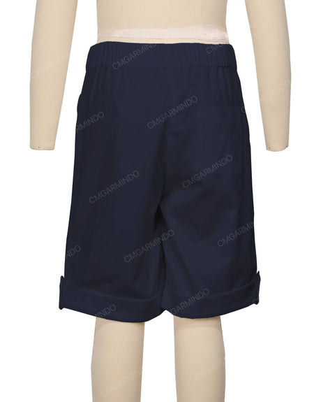 Button Cuffed Elastic Waist Shorts
