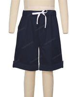 Button Cuffed Elastic Waist Shorts