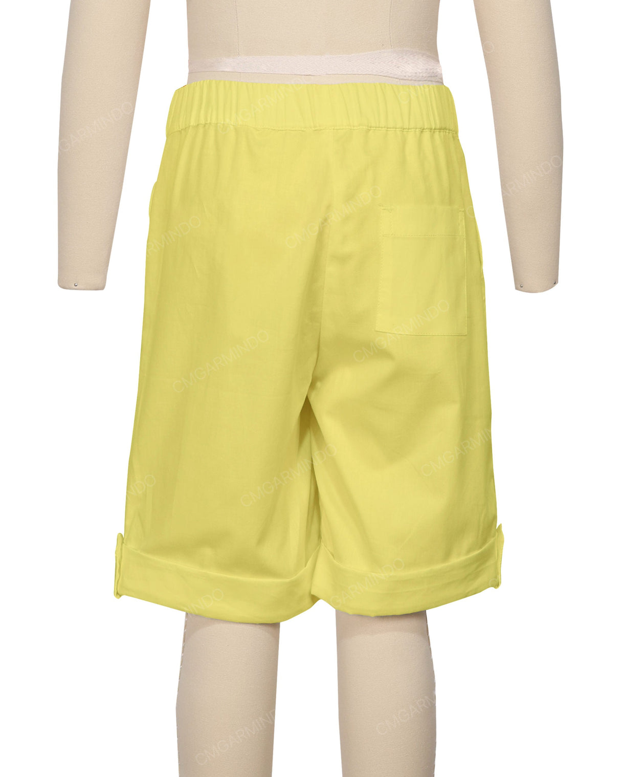Button Cuffed Elastic Waist Shorts