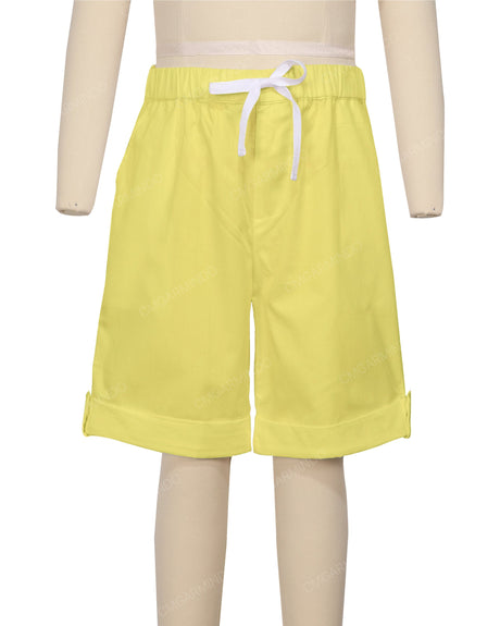 Button Cuffed Elastic Waist Shorts