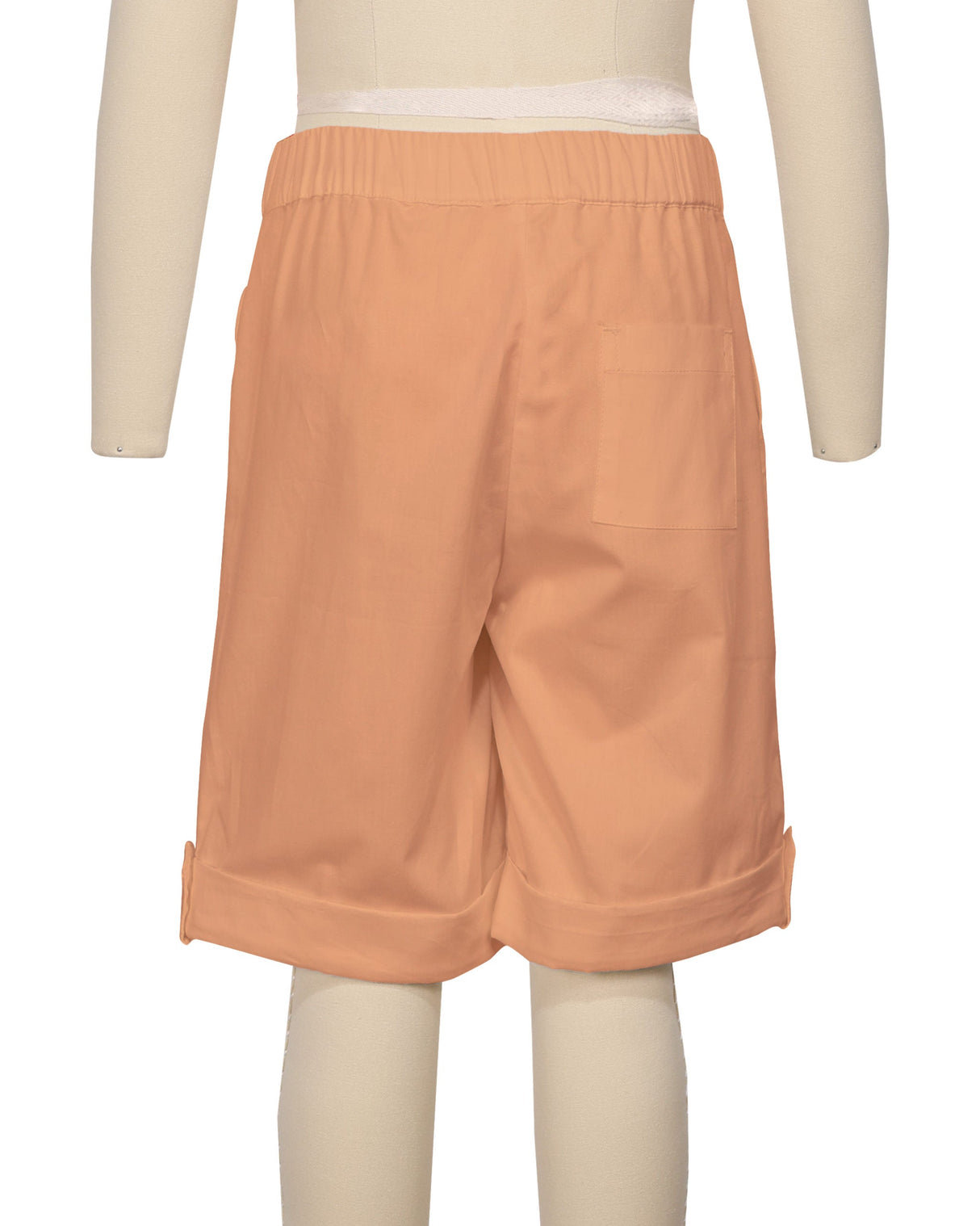 Button Cuffed Elastic Waist Shorts