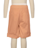 Button Cuffed Elastic Waist Shorts