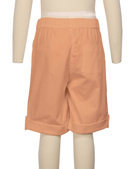Button Cuffed Elastic Waist Shorts