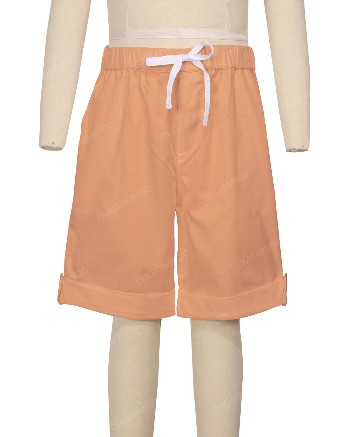 Button Cuffed Elastic Waist Shorts