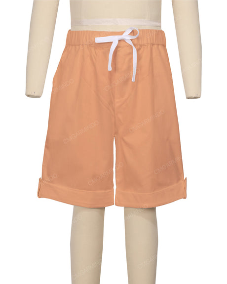 Button Cuffed Elastic Waist Shorts