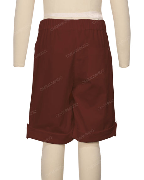 Button Cuffed Elastic Waist Shorts