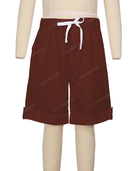 Button Cuffed Elastic Waist Shorts