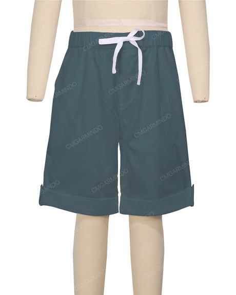 Button Cuffed Elastic Waist Shorts