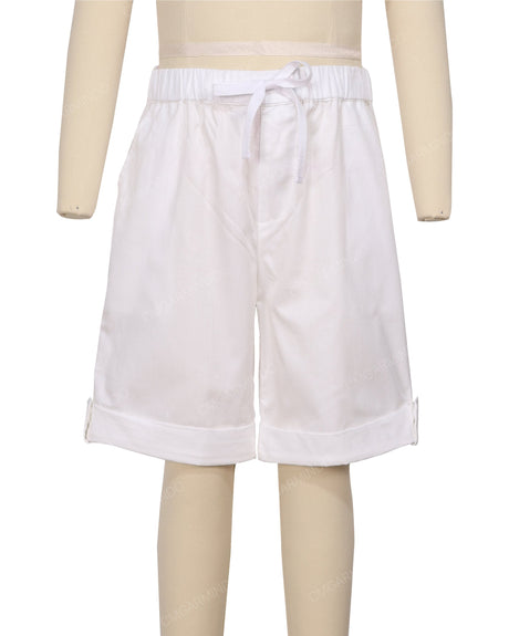 Button Cuffed Elastic Waist Shorts
