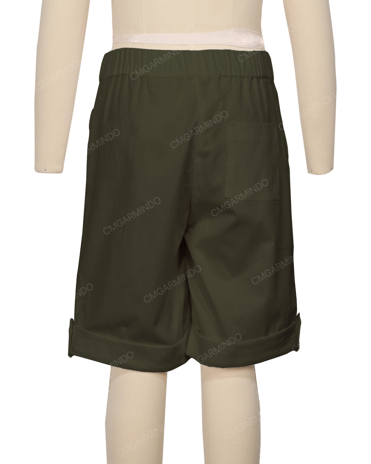 Button Cuffed Elastic Waist Shorts