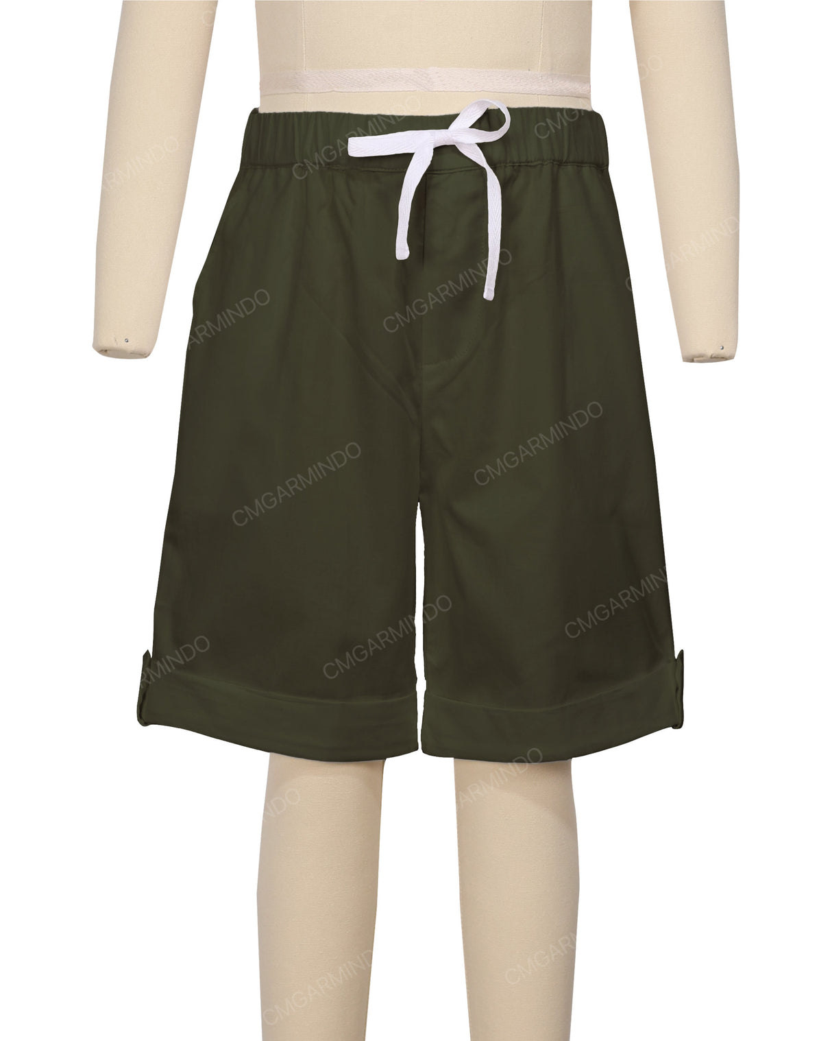 Button Cuffed Elastic Waist Shorts