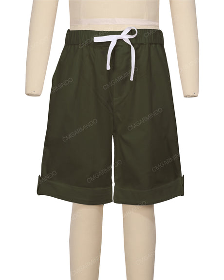 Button Cuffed Elastic Waist Shorts