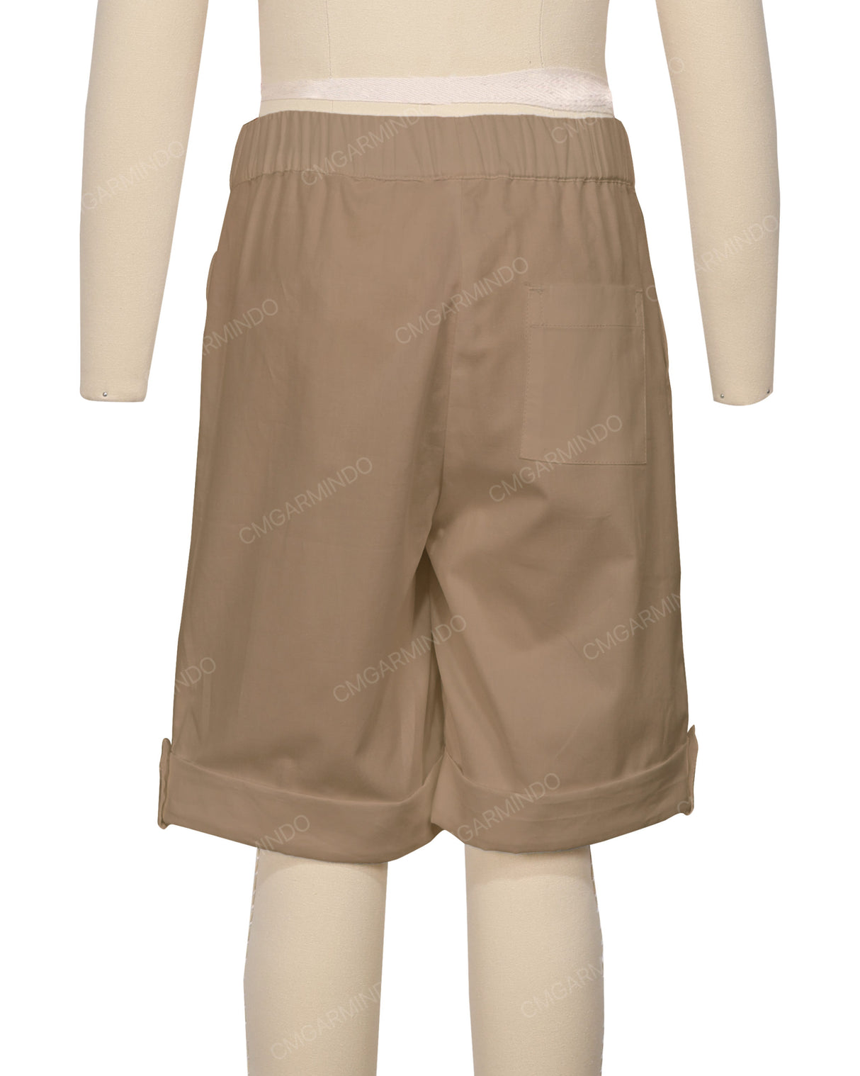 Button Cuffed Elastic Waist Shorts
