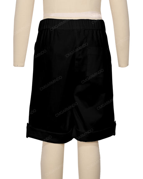 Button Cuffed Elastic Waist Shorts