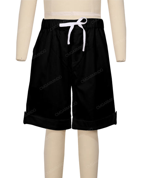 Button Cuffed Elastic Waist Shorts