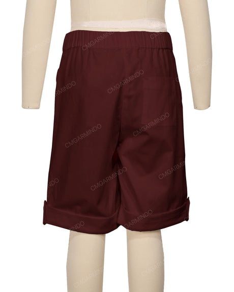 Button Cuffed Elastic Waist Shorts