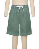 Button Cuffed Elastic Waist Shorts