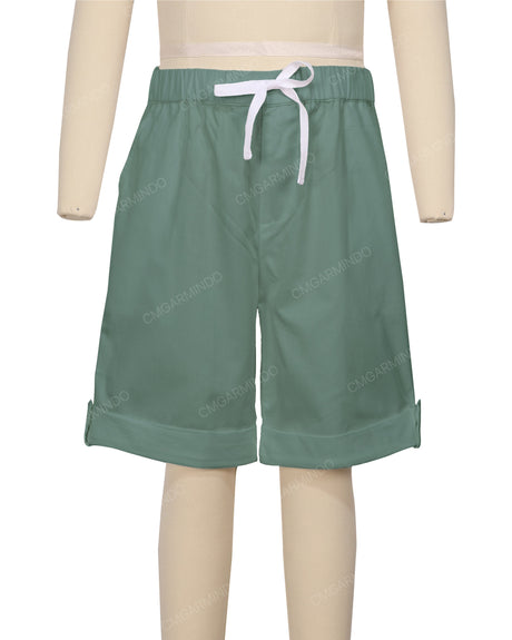 Button Cuffed Elastic Waist Shorts