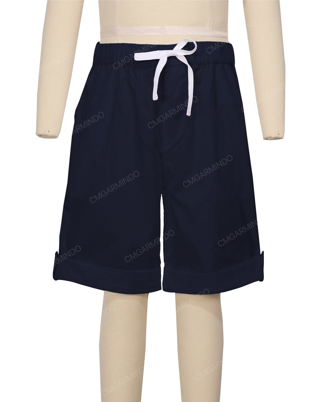 Button Cuffed Elastic Waist Shorts