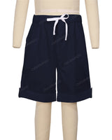 Button Cuffed Elastic Waist Shorts