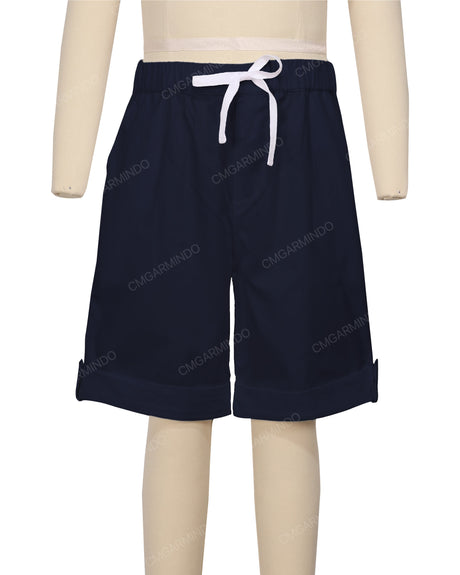 Button Cuffed Elastic Waist Shorts