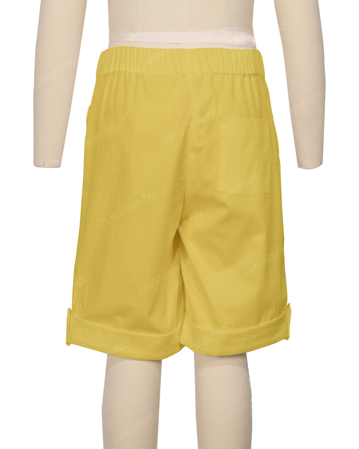 Button Cuffed Elastic Waist Shorts