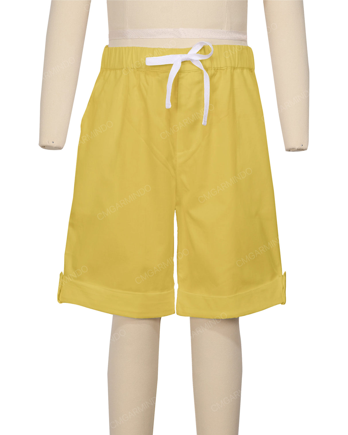 Button Cuffed Elastic Waist Shorts