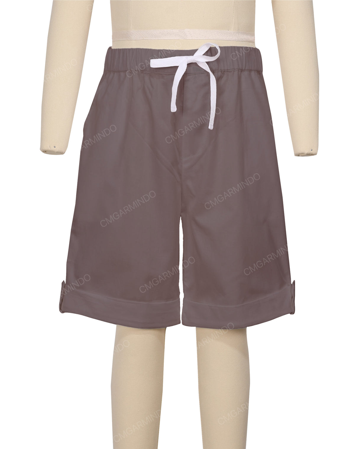Button Cuffed Elastic Waist Shorts