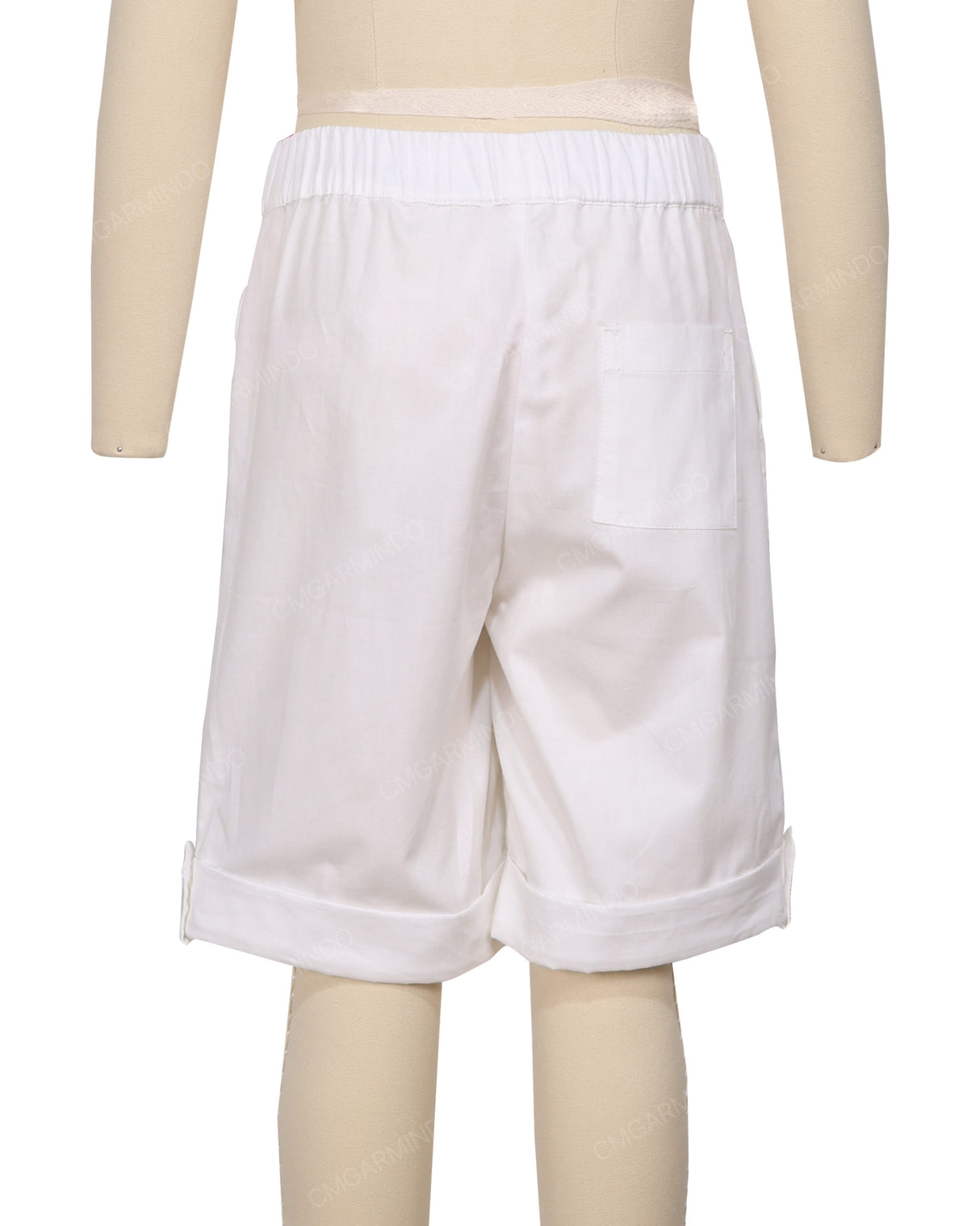 Button Cuffed Elastic Waist Shorts