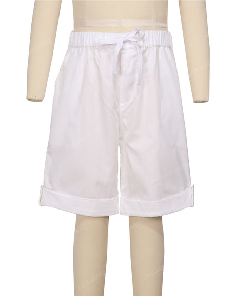 Button Cuffed Elastic Waist Shorts