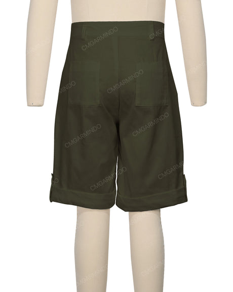 Button Cuffed Fixed Waist Shorts