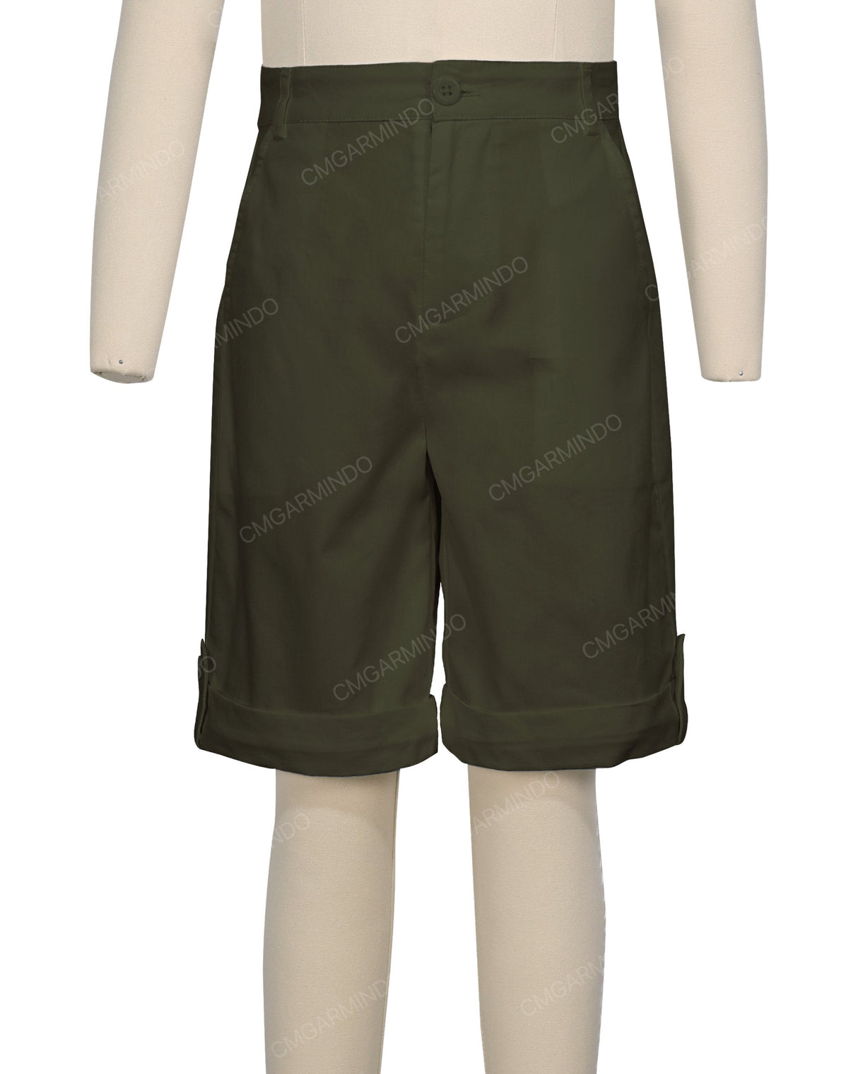 Button Cuffed Fixed Waist Shorts