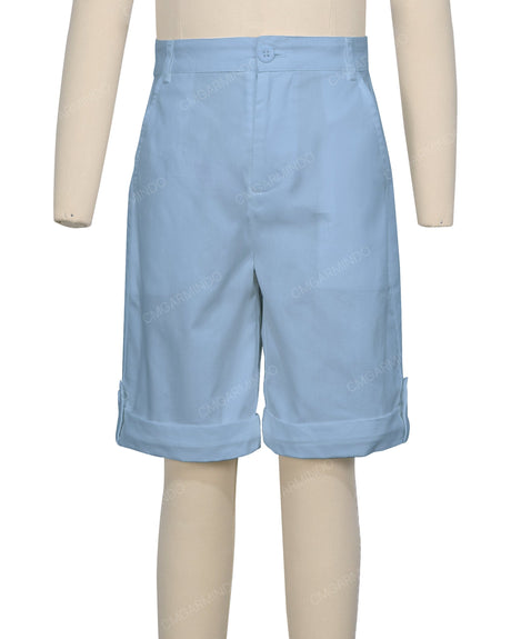 Button Cuffed Fixed Waist Shorts