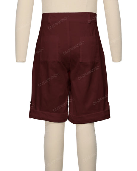 Button Cuffed Fixed Waist Shorts