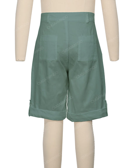 Button Cuffed Fixed Waist Shorts
