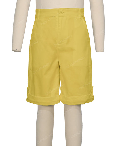 Button Cuffed Fixed Waist Shorts