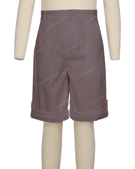 Button Cuffed Fixed Waist Shorts